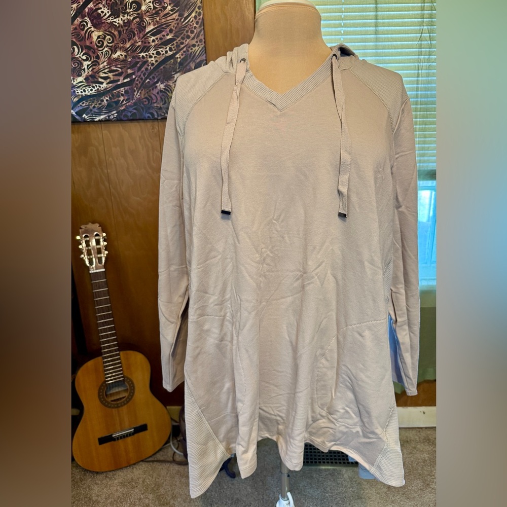 Logo By Lori Goldstein Waffle & French Terry Pullover Hoodie - Grey (Size 2X)